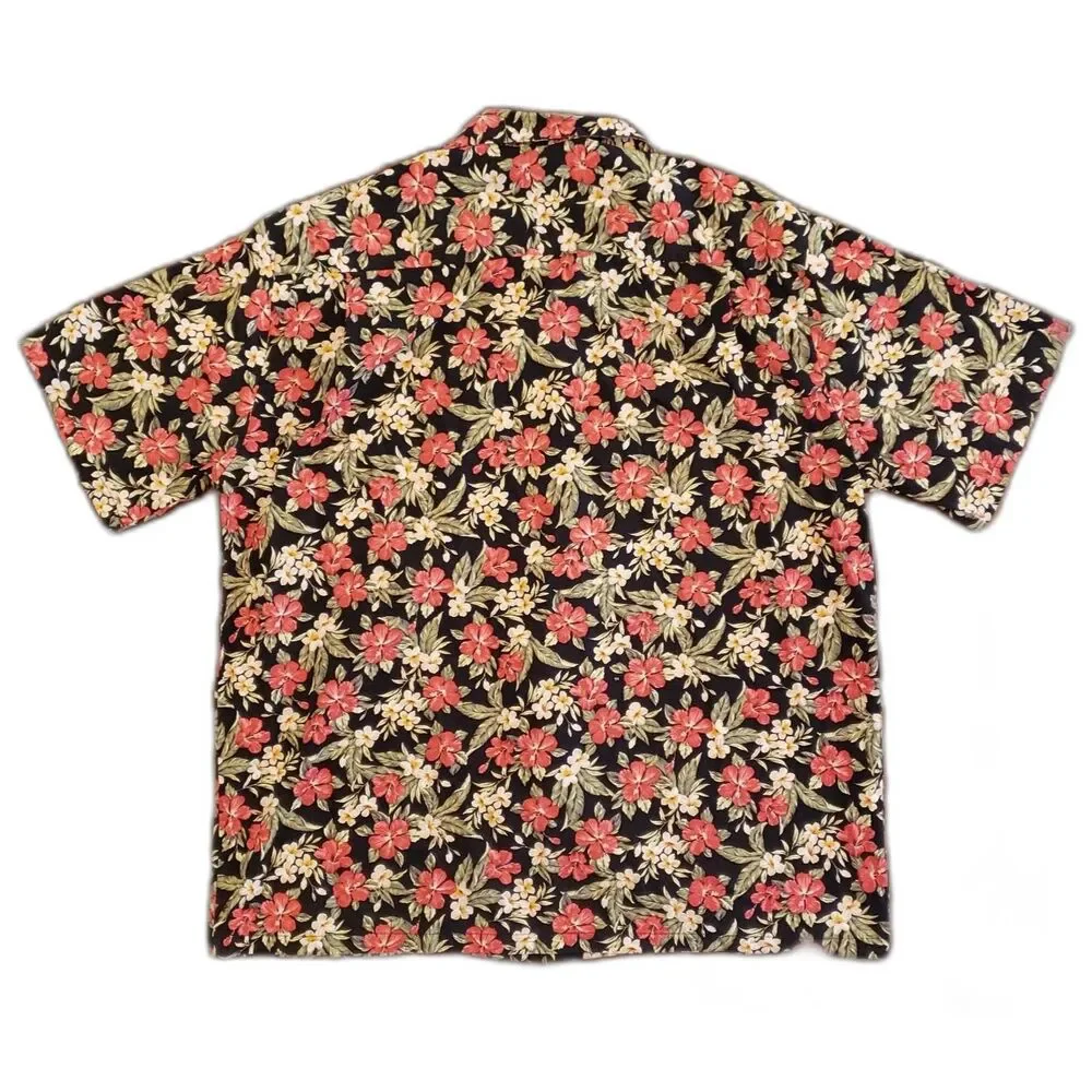 Hilo Hatties Men Hawaiian Shirt Black Pink Hibiscus Print Size XL - Picture 3 of 8